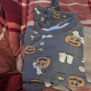 Gray Halloween Pajama Set with Pumpkin Print